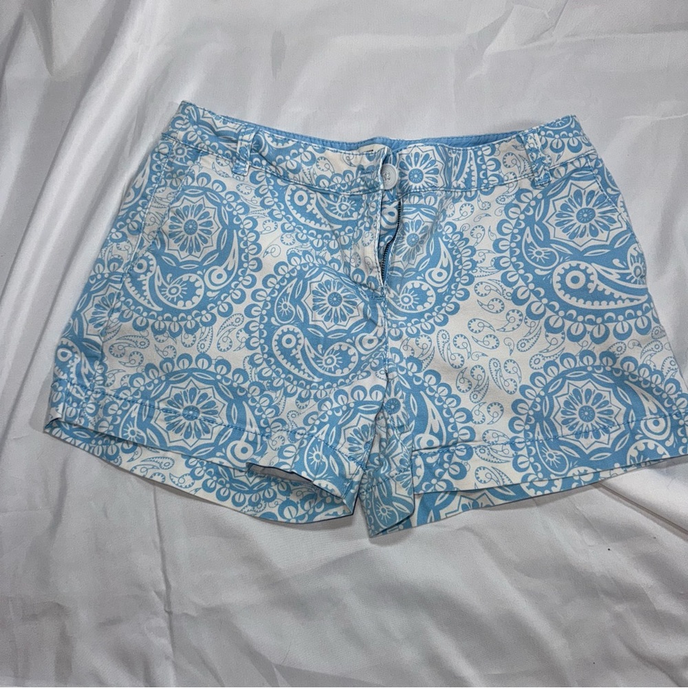 LOFT Blue and White Bermudas with Intricate Patterns